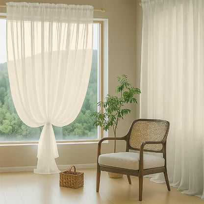 Cream Sheer Curtains for Window 72 inches Long 2 Panels Set, Soft Airy Modern Light Filtering Sheer Curtains for Living Room Bedroom, Dual Rod Pocket Solid Window Drapes, 2x42Wx72L inches