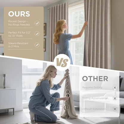 Joydeco Linen Blackout Curtains for Bedroom - 100% Light Blocking 1 Panels, Linen Drapes 100" W x 120" L, Thermal Insulated Room Darkening Curtains for Living Room, Rod Pocket & Back Tabs