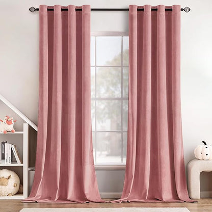 MIULEE Blush Pink Velvet Curtains Thermal Insulated Soundproof Room Darkening Blackout Curtains/Grommet Window Drapes for Home Theatre/Girls Room/Wedding Decor 52 x 84 Inches Set of 2
