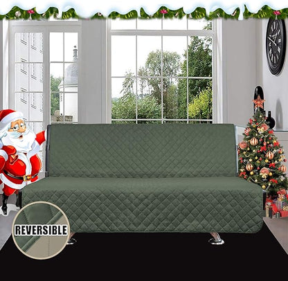 Easy-Going Futon Sofa Slipcover Reversible Sofa Cover Armless Cover Furniture Protector Couch Cover Water Resistant Pets, Kids, Children, Dog, Cat Greyish Green/Beige