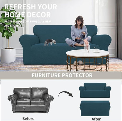 Easy-Going Stretch Oversized Loveseat Slipcover 1-Piece Sofa Cover Furniture Protector Couch Soft with Elastic Bottom for Kids Polyester Spandex Jacquard Fabric Small Checks Deep Teal