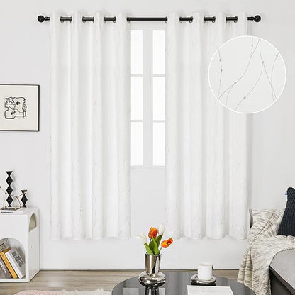Deconovo Blackout Grommet Silver Pattern Printed Curtains, Pure White, 52W x 72L
