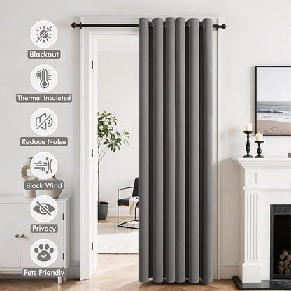 MIULEE Blackout Door Curtain Set of 2, 34 x 80 Inch Grey Thermal Insulated Room Divider Drapes with Grommet Top for Privacy Cover, Living Room, Bedroom, Closet & Temporary Doorway