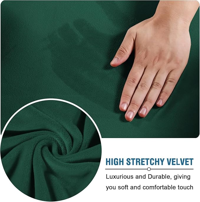 H.VERSAILTEX High Stretch Sofa Slipcover 4 Piece Cover Velvet Furniture Protector Form Fit Thick Velvet Extra Large Sofa Cover for 3 Cushion Couch Width Up to 97 Inch (Large Sofa, Green)