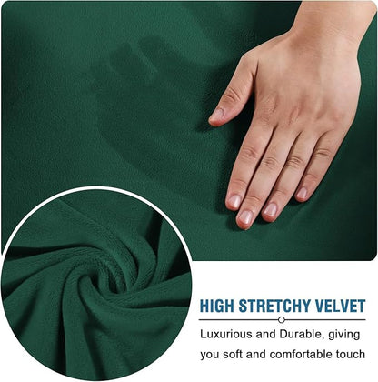 H.VERSAILTEX High Stretch Sofa Slipcover 4 Piece Cover Velvet Furniture Protector Form Fit Thick Velvet Extra Large Sofa Cover for 3 Cushion Couch Width Up to 97 Inch (Large Sofa, Green)