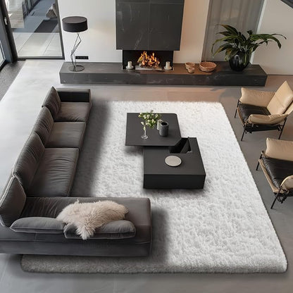 Ophanie Area Rugs 9x12 Living Room, Large White Bedroom Carpet, Big Shag Indoor Thick Soft Nursery Rug, Fluffy Carpets for Boy and Girls Room Dorm Home Decor Aesthetic
