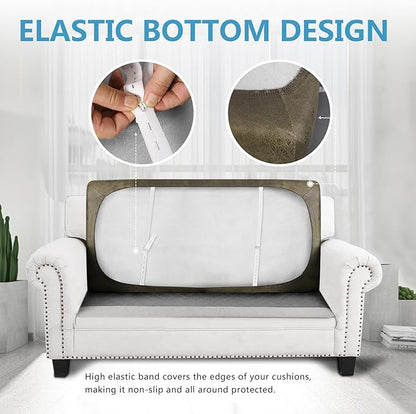 Leather Look Couch Cushion Covers Sofa Seat Slipcovers Sets Couches Furniture Protector for Sectional Armchair Loveseat Pets Kids Stretch Spandex Fabric (1 Cushion Loveseat, Yellow)