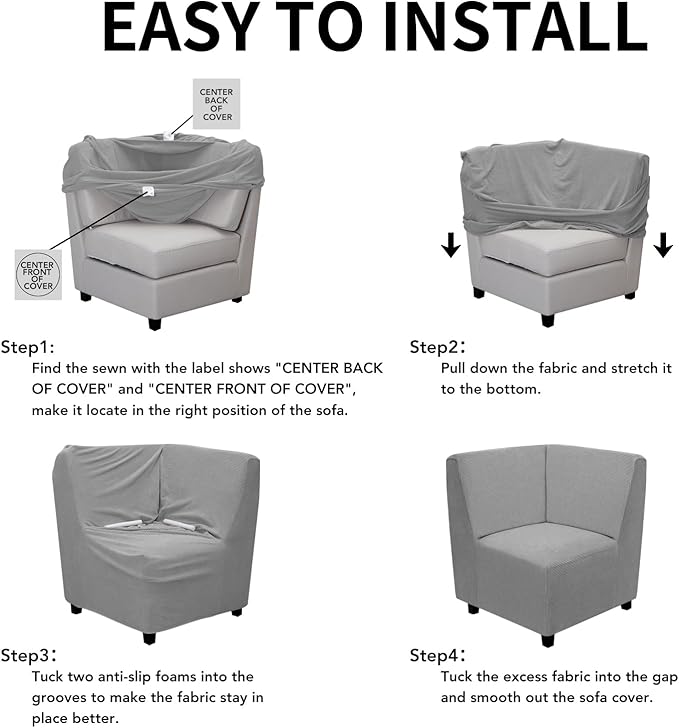 Easy-Going Stretch Sectional Corner Sofa Slipcover 1-Piece Couch Sofa Cover Furniture Protector Soft with Elastic Bottom for Kids, Pet, Spandex Jacquard Fabric Light Gray