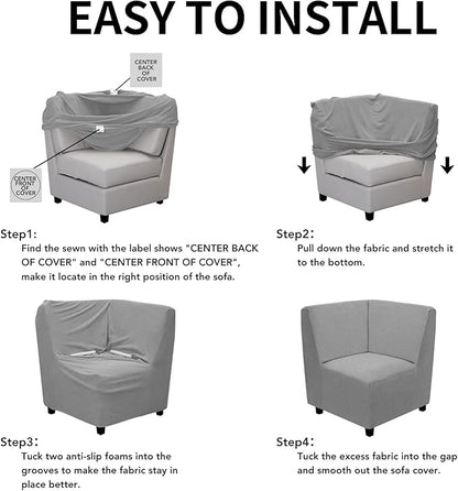 Easy-Going Stretch Sectional Corner Sofa Slipcover 1-Piece Couch Sofa Cover Furniture Protector Soft with Elastic Bottom for Kids, Pet, Spandex Jacquard Fabric Light Gray