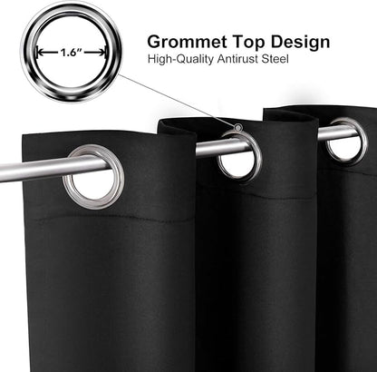 ChrisDowa Grommet Blackout Curtains for Bedroom and Living Room - 2 Panels Set Thermal Insulated Room Darkening Curtains (Black, 52 x 45 Inch)