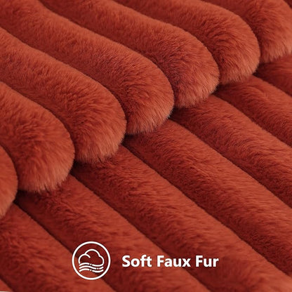 decorUhome Cozy Faux Fur Throw Pillow Covers 18x18 Set of 2 Decorative Soft Plush Striped Modern Farmhouse Boho Couch Pillow Cases with Velvet Back for Sofa Bed Living Room, Rust