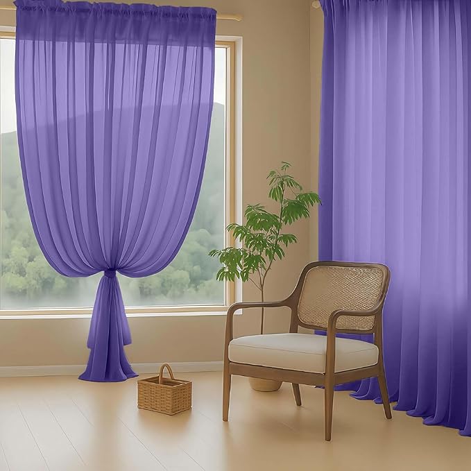 Purple Sheer Curtains for Window 96 Inches Long 2 Panels Set, Soft Airy Light Filtering Voile Sheer Curtains for Living Room Bedroom, Dual Rod Pocket Elegant Window Drapes, 2x42Wx96L Inches