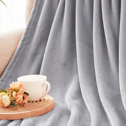 Exclusivo Mezcla Fleece Light Grey Throw Blanket for Couch, Sofa, Super Soft and Warm Blankets, All Season, Cozy, Plush, Lightweight, 50x60 Inches