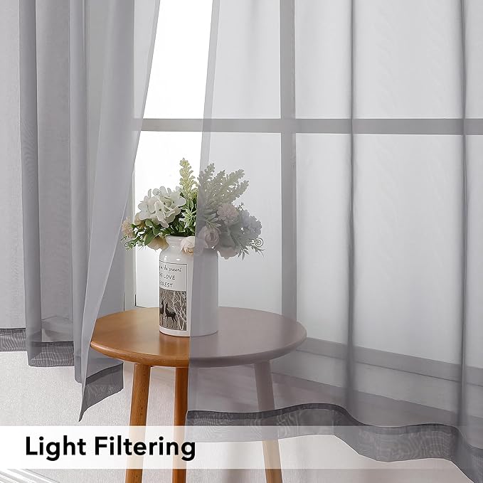 Simplebrand Grey Tier Curtains for Kitchen 24 Inches Long 2 PaSet, Rod Pocket Cafe Curtain Light Filtering Sheer Short Curtains for Bathroom/Basement Half Window 42 x 24 Inch, 2Pcs, Gray