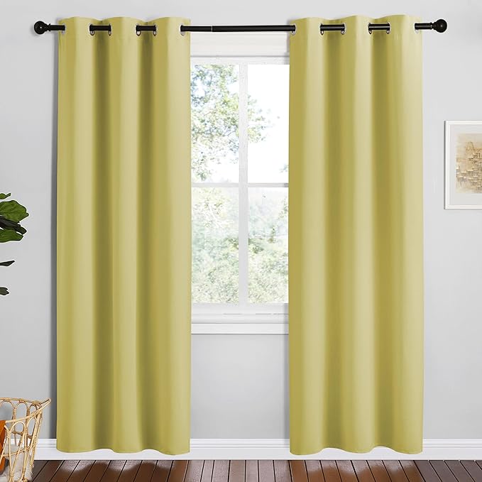 NICETOWN Paler Yellow Room Darkening Curtains for Kitchen, Set of 2, 42 inches Wide by 78 inches Long, Window Treatment Thermal Insulated Solid Grommet Room Darkening Curtains/Drapes for Bedroom