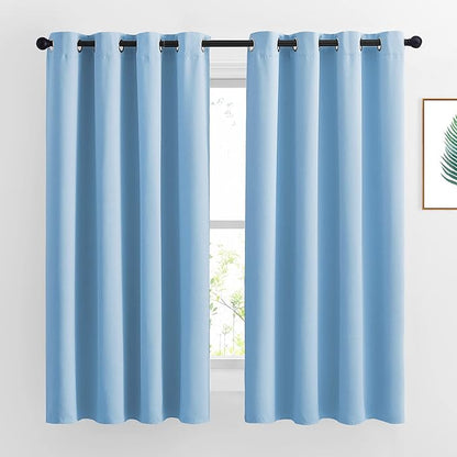 NICETOWN Bedroom Blackout Curtain Panels - Home Fashion Window Treatment Ring Top Blackout Draperies and Drapes (52 inches x 63 inches， Set of 2 Panels， Blue)