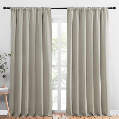 NICETOWN 2 Panels Blackout Curtains, Rod Pocket Thermal Insulated Drapess for Bedroom, Privacy Protection Easy-Care Heavy Duty Curtains for Living Room/Dining Room, W70 x L95 inches, Natural