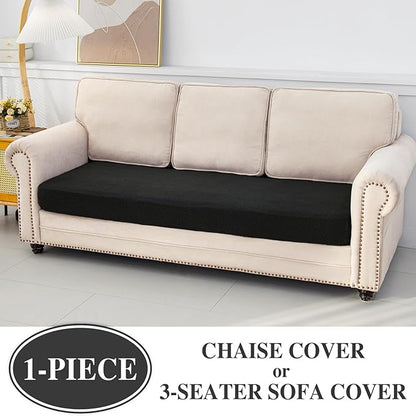 Couch Cushion Cover Chaise Lounge Cover Washable Separate Seat Chaise Couch Cover Stretch Sectional Sofa Slipcover(1 Piece for Chaise or Sofa 3-Seater, Black)