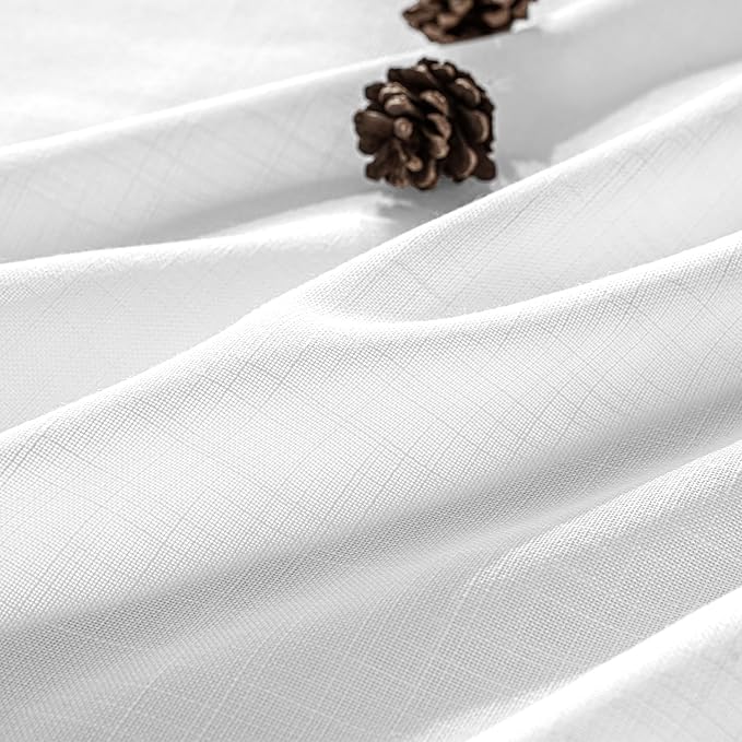 MIULEE White Linen Curtains Short 48 Inch Long 2 Panels for Kitchen Bedroom, Soft Thick Linen Textured Window Drapes Semi Sheer Light Filtering Back Tab Rod Pocket Burlap Look Decor