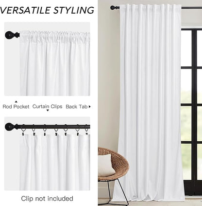 RYB HOME White Velvet Curtains 102 inches with Hook Belt, Soft Fabric Room Darkening Thermal Insulated Luxurious Home Decor Curtains for Living Room Bedroom, W 52" x L 102", 2 Panels Set