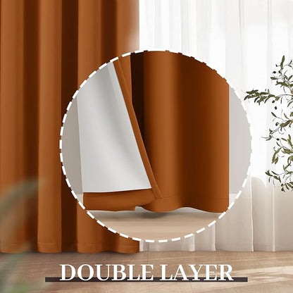 Yakamok Room Darkening 100% Blackout Curtains Grommet Window Treatments with 2 Thick Layers-Burnt Orange Thermal Insulated Drapes Set of 2 Panels for Bedroom Living Room 52 Inches by 63 Inches Length