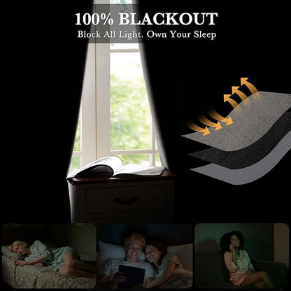 RYB HOME Grey 100% Blackout Short Curtains 52 Width 45 inch Length, Light Blocking & Thermal Insulated Curtains for Kitchen/Small Window/Bathroom/Basement, 2 Panels