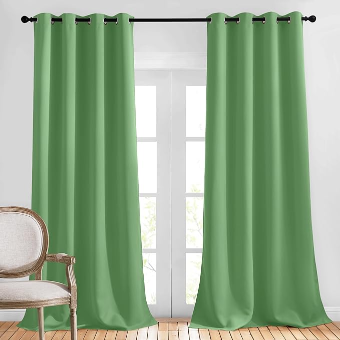 NICETOWN Blackout 102 inch Curtains for Living Room, Grommet Thermal Insulated Room Darkening Curtains for Bedroom/Living Room, 2 Panels, W52 x L102, Forest Green