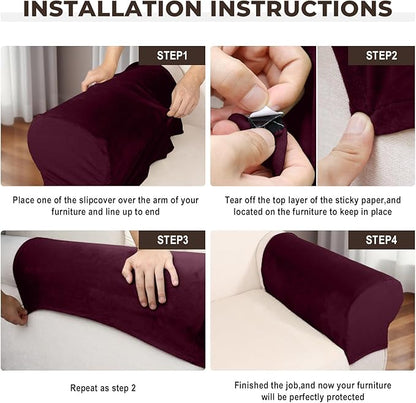 Couch Arm Covers 2 Pcs Sofa Armrest Covers Stretch Couch,Armrest Cover for Chairs Scratch-Resistant Sofa Arm Cover Armchair Slipcovers,Wine