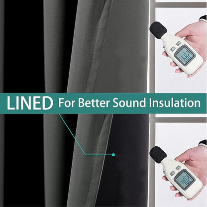 Yakamok 84 Inch Length 100% Blackout Curtains for Bedroom, 2 Thick Layers Thermal Insulated Grommet Total Blackout Drapes with Black Liner for Living Room (42Wx84L, Dark Grey, 2 Panels)