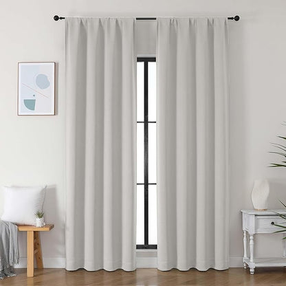 Simplebrand Ava Natural Blackout Curtains for Bedroom 90 Inches Long 2 Panels Set, Solid Privacy Energy Saving Living Room Window Treatment Curtains Blackout Drapes, W40 x L90 Inch, Natural