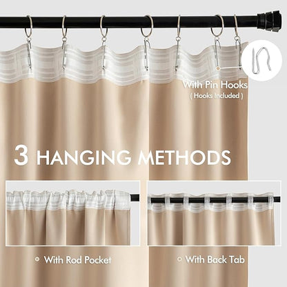 MIULEE Back Tab Beige Curtains 84 Inch Length 2 Panels Set for Living Room Bedroom, Cream Rod Pocket/Pinch Pleated Light Blocking Thermal Insulated Room Darkening Blackout Curtains 84 Inches Long