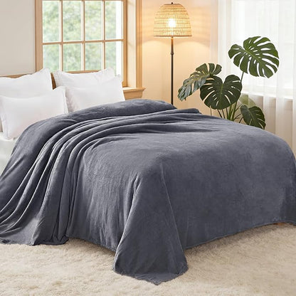 Exclusivo Mezcla Fleece Blanket King Size for Bed, Super Soft and Warm, All Season, Cozy, Plush, Lightweight, 90x104 Inches, Dark Grey