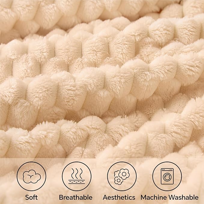 BEDELITE Fleece Throw Blanket for Couch & Bed - 3D Jacquard Decorative Blush Sand Blanket, Super Soft and Cozy Warm Fuzzy Blanket All Seasons Suitable, 50x60Inches
