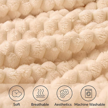 BEDELITE Fleece Throw Blanket for Couch & Bed - 3D Jacquard Decorative Blush Sand Blanket, Super Soft and Cozy Warm Fuzzy Blanket All Seasons Suitable, 50x60Inches