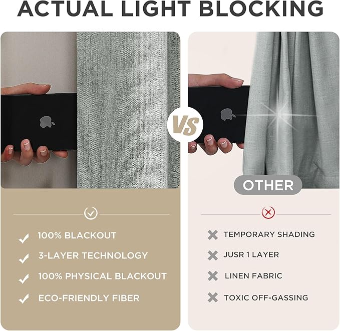 Joydeco Linen Blackout Curtains for Bedroom - 100% Light Blocking 1 Panels, Light Grey Drapes 70" W x 96" L, Thermal Insulated Room Darkening Curtains for Living Room, Rod Pocket & Back Tabs