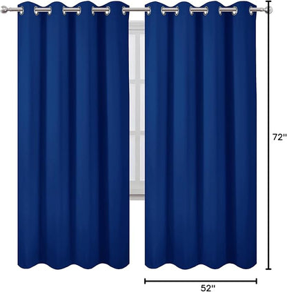 LEMOMO Blackout Curtains 52 x 72 inch/Royal Blue Curtains Set of 2 Panels/Thermal Insulated Room Darkening Bedroom Curtains