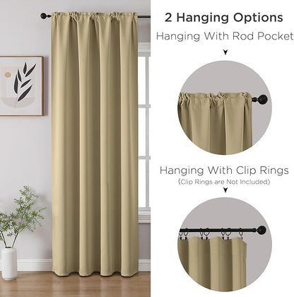 CUCRAF Beige Blackout Curtains Customize, Rod Pocket Room Darkening Curtain for Bedroom Living Room, Thermal Insulated Window Drapes 1 Panel (Custom Size, Color)