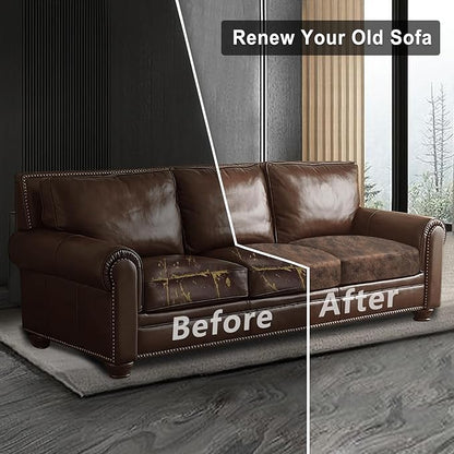 Leather Look Couch Cushion Covers Sofa Seat Slipcovers Sets Couches Furniture Protector for Sectional Armchair Loveseat Pets Kids Stretch Spandex Fabric (3 Cushion XL Sofa, Dark Brown)