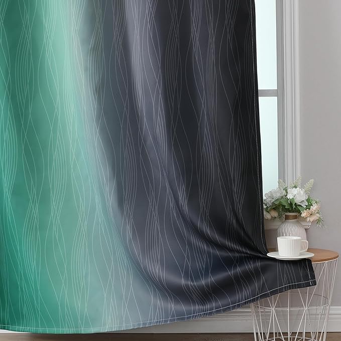 Estelar Textiler Black and Green Blackout Ombre Curtains for Bedroom 63 Inches Long, Gradient Light Blocking Thermal Insulated Grommet Drapes for Living Room,52Wx63L,2 Panels
