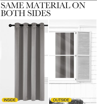 NICETOWN Chrome Gray Blackout Curtains 84 inches Long for Bedroom, Grommet Thermal Insulated Light Blocking Window Treatments for Living Room, W52 x L84, 2 Panels