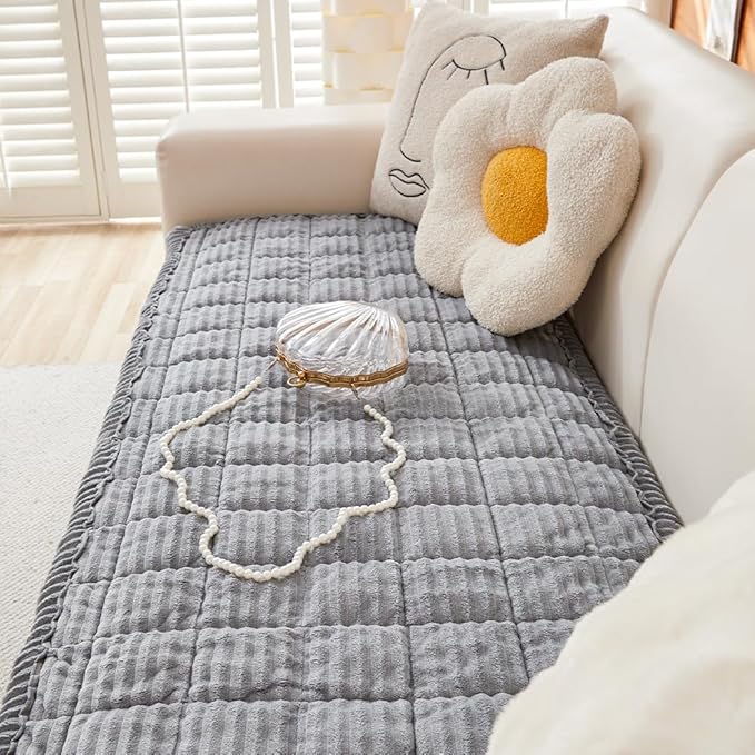 Couch Cover for Dogs Washable, Fuzzy Pet Couch Covers for 3 Cushion Sofa Pet Friendly, Non Slip Sofa Cover (Light Blue-Grey, 27.6" x 59"/70 x 150cm)