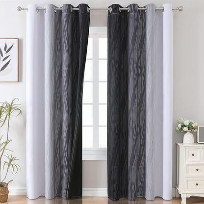 Estelar Textiler Black and Greyish White Blackout Curtains 108 Inches Long, Thermal Insulated Drapes for Bedroom, Full Light Blocking Energy Saving Long Curtains for Living Room, 52Wx108L, 2 Panels