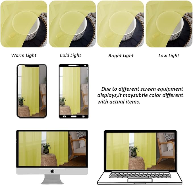 Chyhomenyc Lemon Sheer Curtains 30 inch Length 2 Panels, Light Filtering Voile Rod Pocket Short Window Curtians for Bathroom Living Room Farmhouse Small Windows, 42Wx30L inches