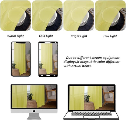 Chyhomenyc Sheer Lemon Tier Curtains 24 Inch Length Set, Small Window Kitchen Curtains for Bathroom Living Room Basement, Farmhouse Short Voile Curtain 42Wx24L, Rod Pocket, 2 PCS