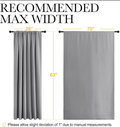 NICETOWN Short Curtains for Small Window - Thermal Insulated Rod Pocket Blackout Drapes/Draperies for Dining Room (2 Panels, W70 x L63 inches, Silver Grey)