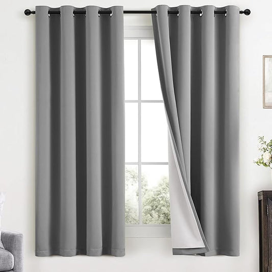 Yakamok Dove Grey 100% Blackout Curtains Grommet Window Treatments with 2 Thick Layers-Light Gray Room Darkening Thermal Insulated Drapes Set of 2 for Bedroom Living Room 52 Inches by 63 Inches length