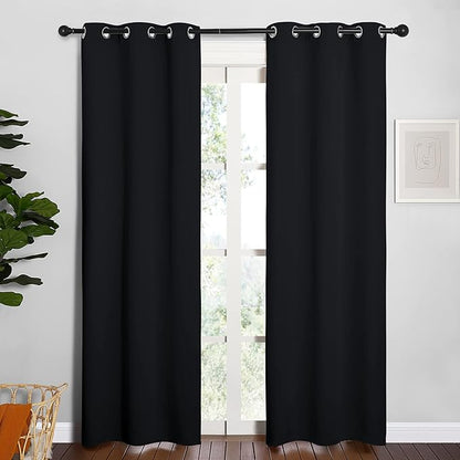 NICETOWN Blackout Draperies Window Curtain Panels, Autumn/Winter Thermal Insulated Solid Grommet Blackout Curtains/Drapes for Cafe (Set of 2, 34 inches by 84 inches, Black)