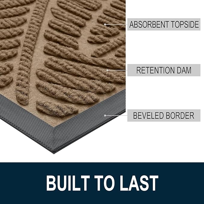 Colorxy Waterproof Doormat, Sturdy Natural Rubber Front Indoor Mat, Non Slip Low Profile Outdoor Door Mat, Stain and Fade Resistant Floor Mats, Easy Clean Patio Entry Mat, 71''x23'', Light Brown