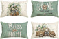 AVOIN colorlife Bless Our Home Farmhouse Eucalyptus Leaves Throw Pillow Covers, 12 x 20 Inch Blue Truck Home Sweet Cushion Case Decorations Set of 4