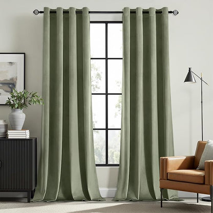 MIULEE Velvet Curtains Sage Green Elegant Grommet Curtains Thermal Insulated Soundproof Room Darkening Curtains/Drapes for Classical Living Room Bedroom Decor 52 x 72 Inch Set of 2
